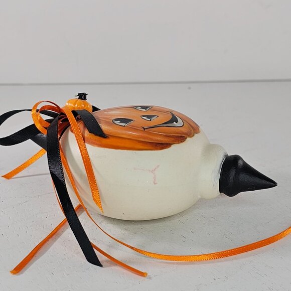 Vintage Hand Painted Halloween Jack O Lantern Wall Decor Ribbons Pumpkin Signed - Picture 6 of 8